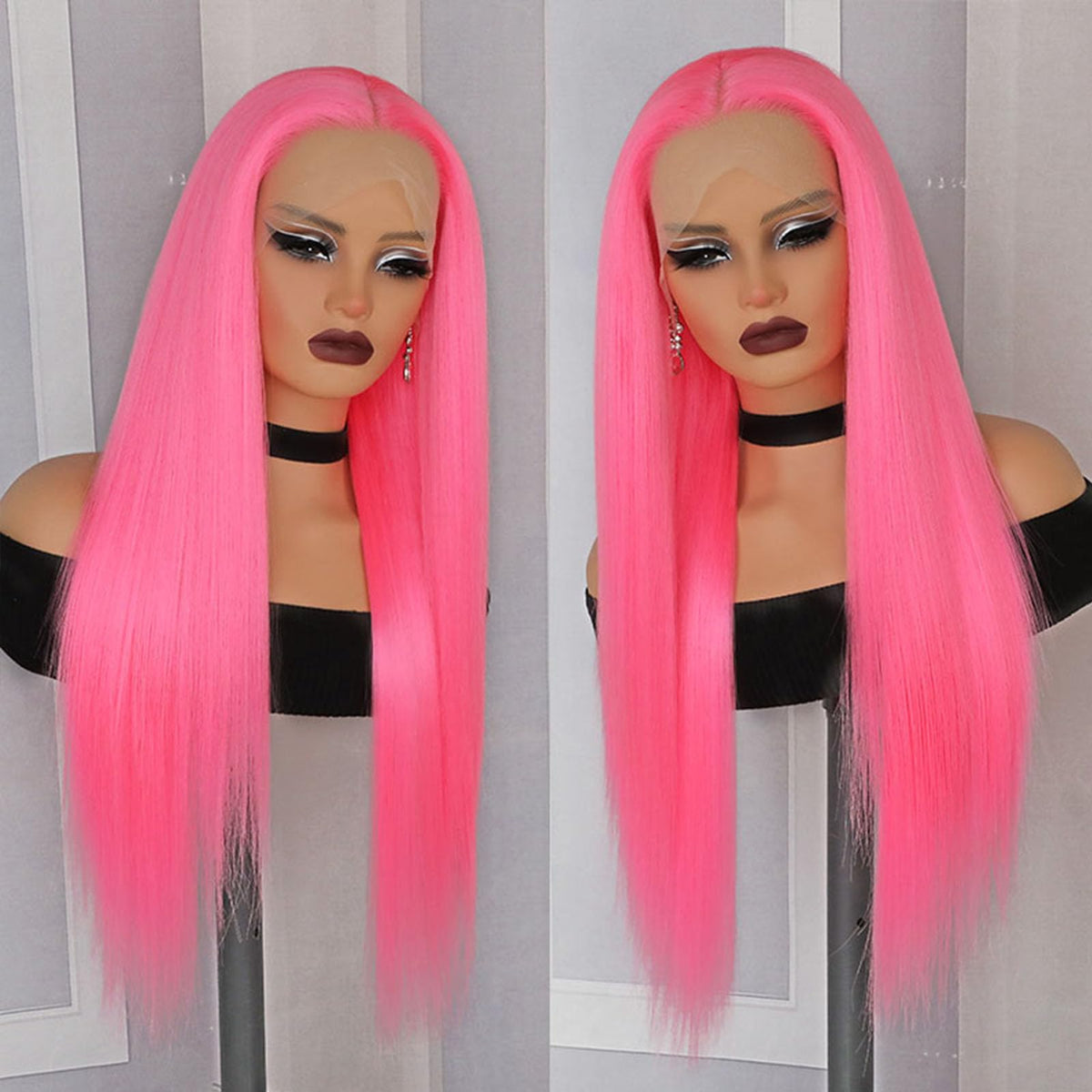 Lovestory Pink Color Lace Front Wigs Long Straight Hair Pastel Pink Heat Resistant Free Part Synthetic Lace Wig Natural Hair High Density Synthetic Lace Front Wigs for Fashion Women