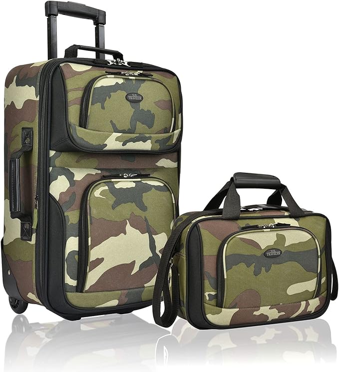U.S. Traveler Rio Lightweight Softside Rolling Carry-on Suitcase, 2-Wheel Set, Camouflage