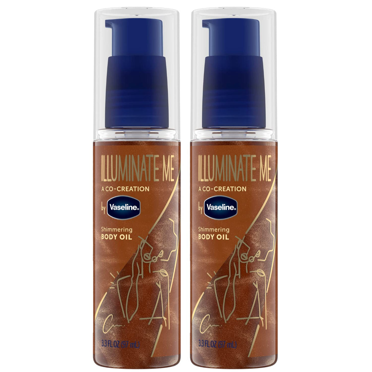 Vaseline Illuminate Me Shimmering Body Oil 3, Travel-Friendly 2-Pack – Glow Up Essentials for Melanin-Rich Skin, 3.3 Oz Ea