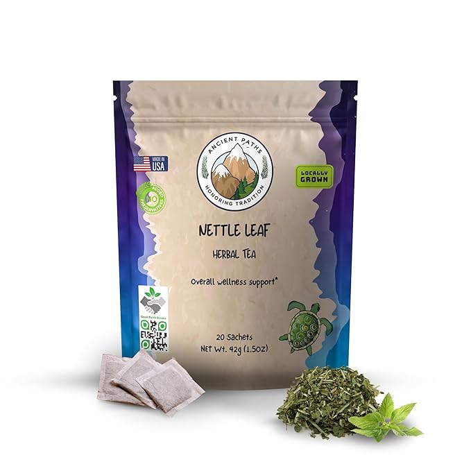 Ancient Paths Nettle Leaf Herbal Tea - Overall Wellness Support Nettle Tea - 100% Pure Dried Nettle Leaves - Energy Booster & Bone Support - Caffeine-Free Tea - USA Grown (20 Sachets)