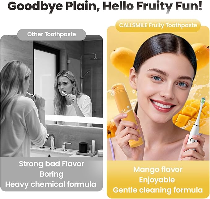 CALLSMILE Fluoride-Free Toothpaste, Easy-Press Pump, 60g - Fruity Flavors, No SLS, Non-Toxic, No Sweeteners, for Adults & Kids, Gentle for Sensitive Teeth, Mango-Flavored, ValentGine's Day Gifts