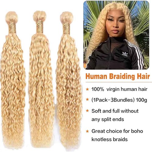 Fabimiya 14 16 18 Inch Bundles Human Hair Blonde 613# Jerry Curly Human Hair Bundles Unprocessed Soft Sewn In Hair with Double Weft for Black Women