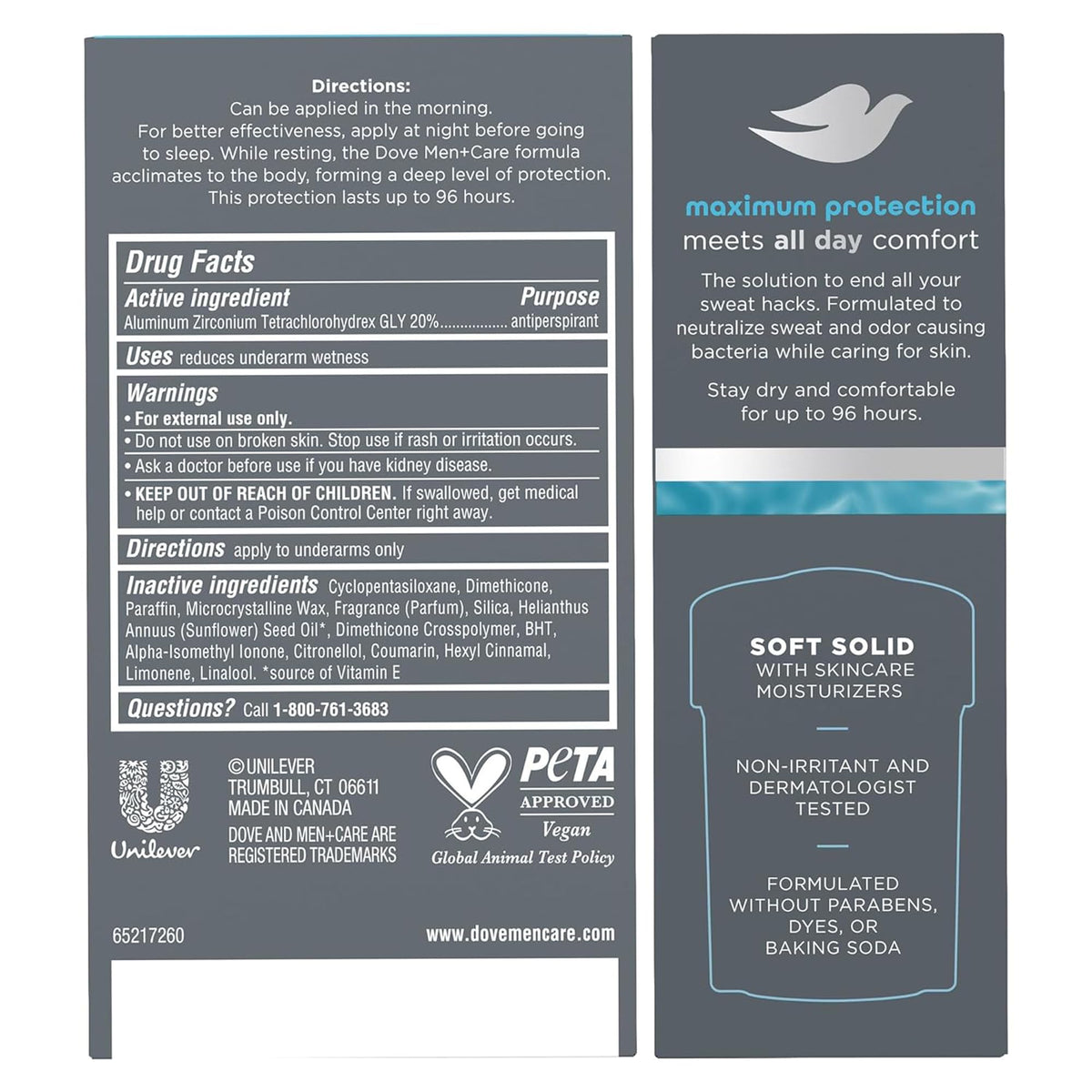 Dove Men+Care Deodorant, 96H Clinical Protection Antiperspirant, Clean Comfort 4-Pack – Prescription Strength Wetness Defense with ¼ Moisturizers, 1.7 Oz Ea