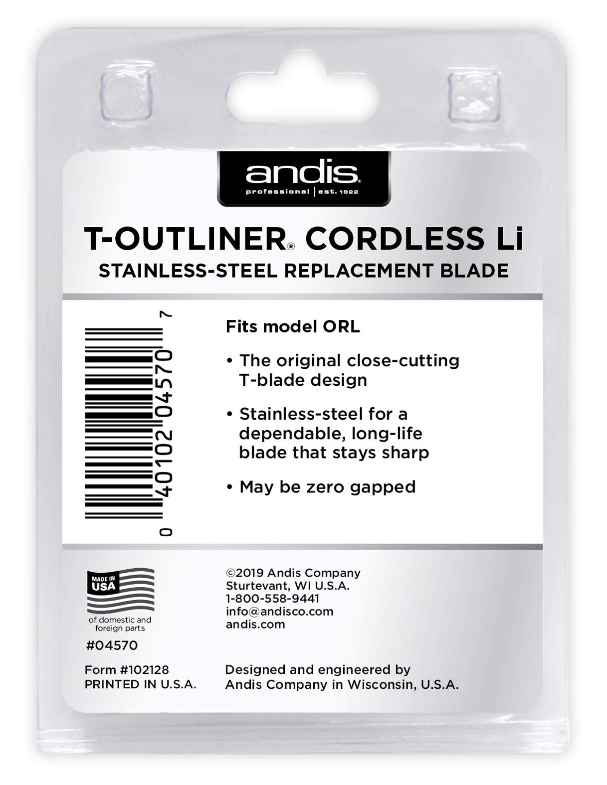 Andis 04570, Cordless T-Outliner Li Replacement T-Blade, Close Cutting, Stainless Steel