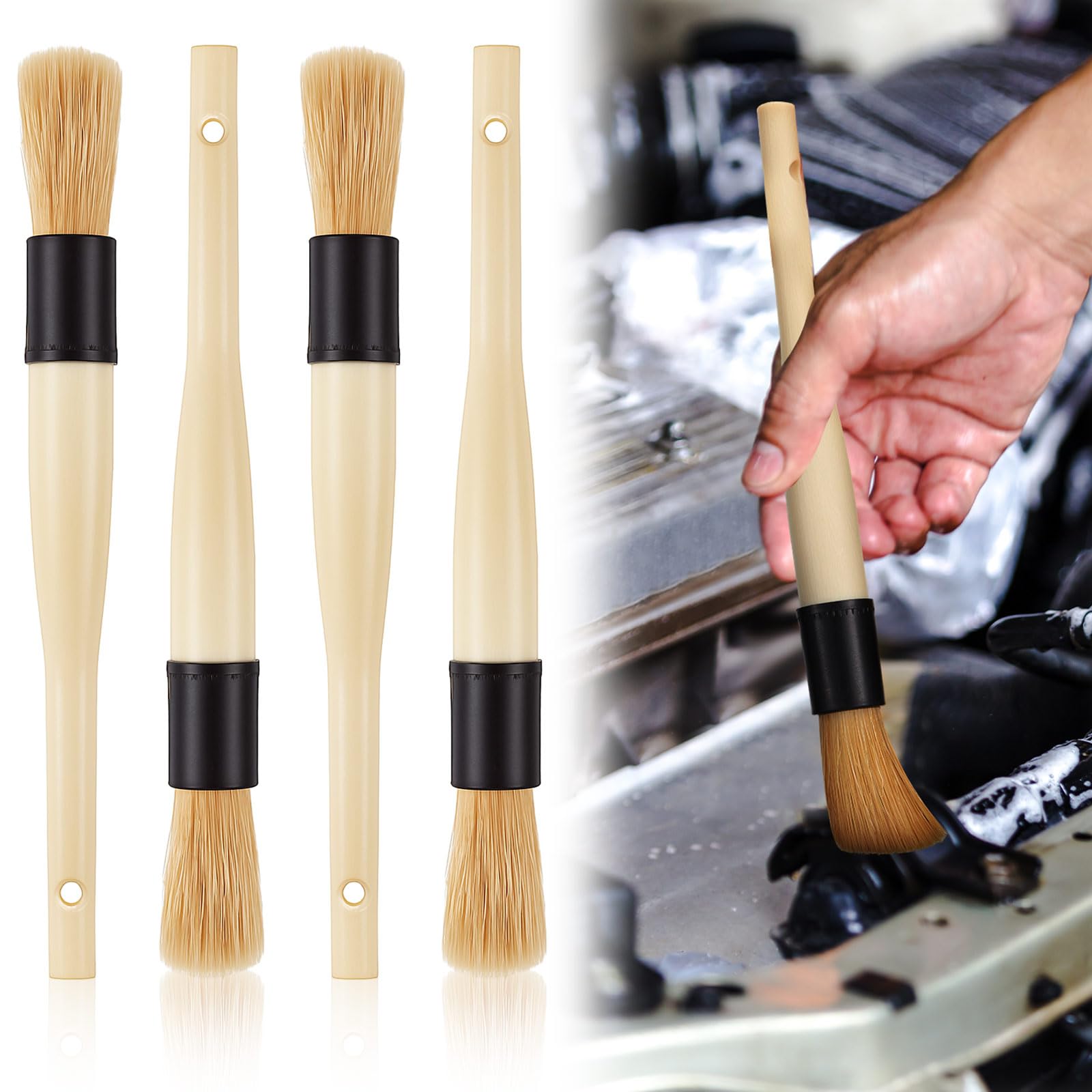 Patelai 4 Pack of Parts Cleaning Brush Home and Auto Use Parts Cleaner for Cleaning Auto Engine, Small Motors, Car Detailing, Wh