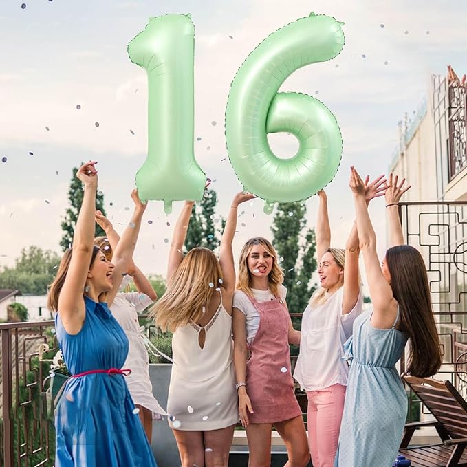 40 Inch Number 16 Balloons, Olive Green Giant Jumbo Helium Number 16 Foil Balloons for 16th 61th Birthday Party Anniversary Events Boys Girls Decorations Supplies