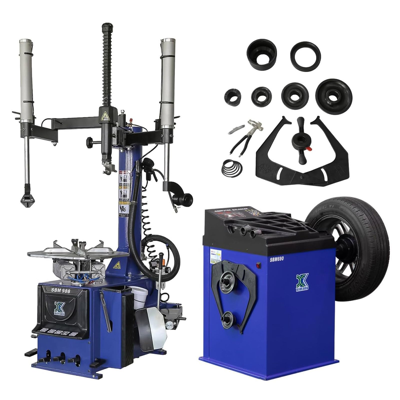 XK New Model 988 Tire Changer Tire Machine Wheel Changers Combo 690 Balancer Rim Clamp with 36 Month Part Replacements 110V
