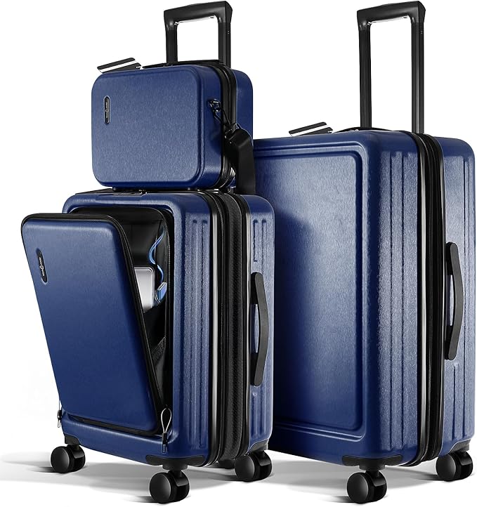 TRAVELARIM Luggage Sets 3 Piece, 20 Inch Carry on Luggage and 24 Inch Suitcases with Wheels Spinner, Durable Hard Shell Suitcase Set, Expandable Travel Suitcase, Navy