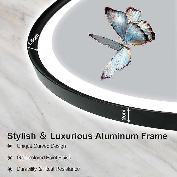 S'bagno 24'' Round Black LED Mirror for Bathroom with Frontlit & Backlit, Metal Frame, Anti-Fog, Stepless Dimmable, 3 Colors Temperature Vanity Mirror