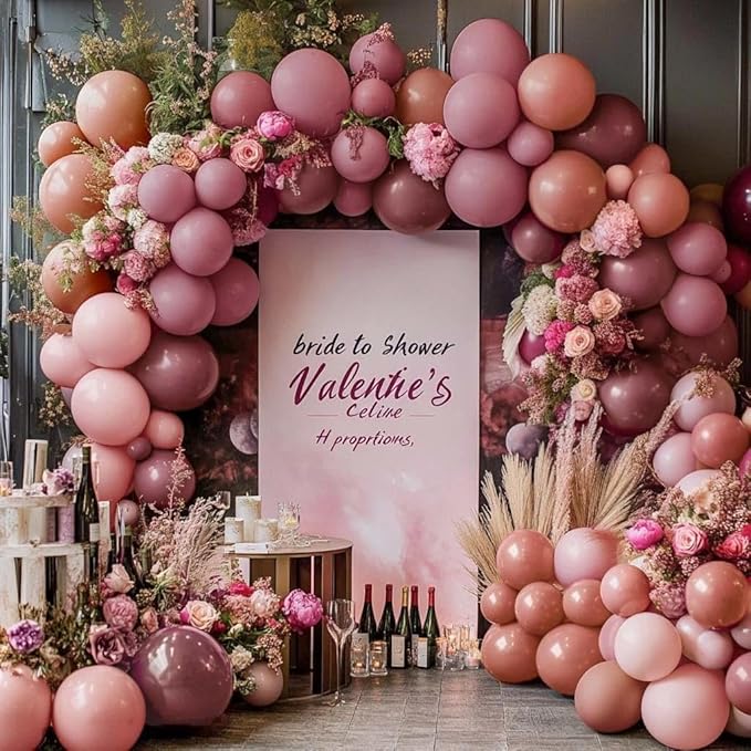 Dusty Rose Pink Balloon Garland Arch - Double Stuffed Dark Pink Balloons For Valentines Birthday Baby Shower Boho Bridal Shower Wedding Party Decorations