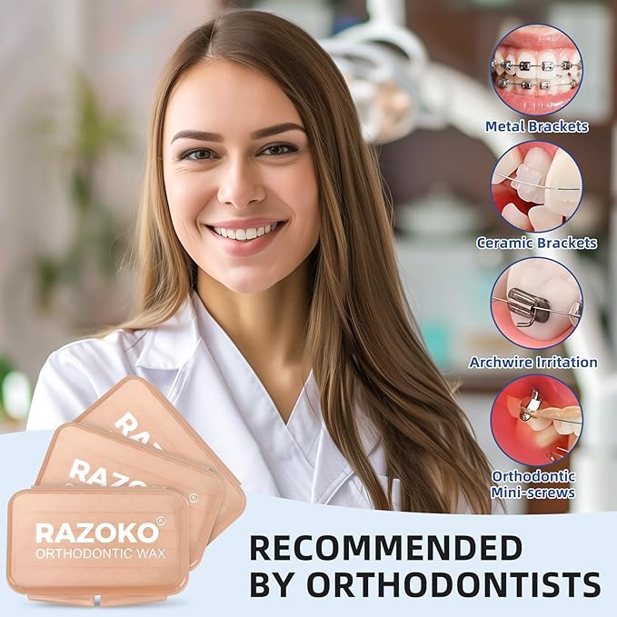 RAZOKO Orthodontic Wax for Braces Aligners Dental Wax Food Grade Orthodontic Wax Strips Precut Wax Dots