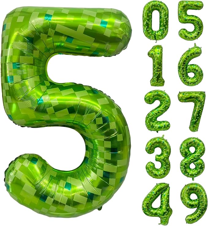 Green Number Balloons, Gaint Green Pixel Number 5 Balloon 40 Inch Dark green 5 Balloon for Boys Girls Kids 5th Birthday Party Decoration