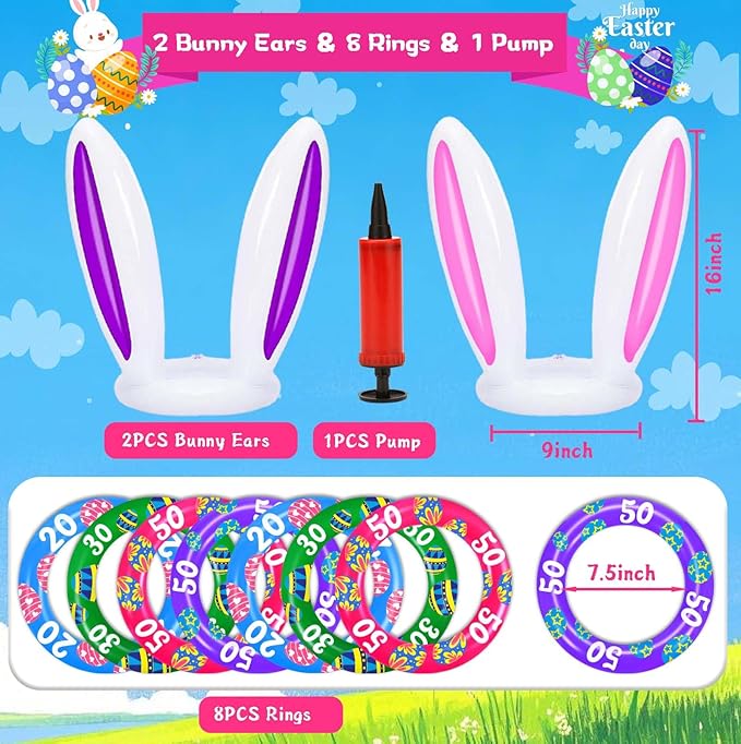 Easter Bunny Ear Ring Toss Game 2Pack, Easter Egg Fillers & Basket Stuffer Essentials for Teens Kids, Easter Gifts for Kids, Indoor Outdoor Games for Adults Family, Party Favors Supplies