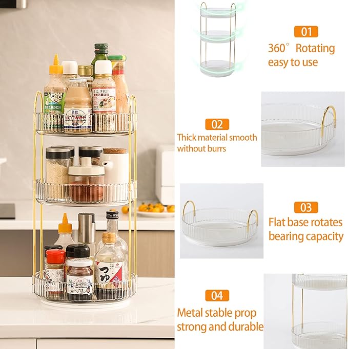360 Rotating Makeup Organizer for Vanity, Bathroom Countertop Spinning Perfume Organizer, High-Capacity Cosmetic and Skincare Dresser Make Up Holder Rack (3 Tiers, White)