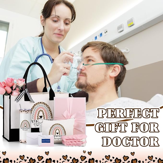 Geiserailie 8 Pcs Christmas Respiratory Therapist Gifts for Women Including Large Tote Bag Cosmetic Bags Tumbler Cup Plush Socks Metal Keychain Card and Envelope for Christmas RRT Thank You Gifts