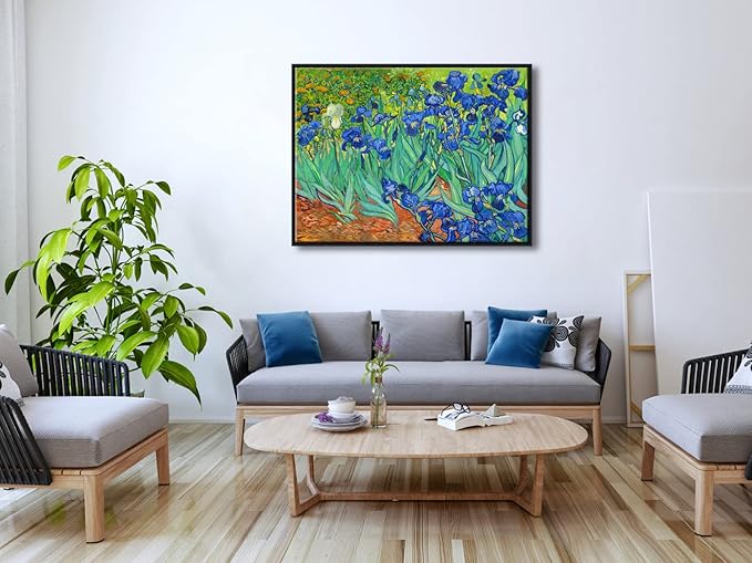 Wieco Art Framed Wall Art Irises by Van Gogh Famous Flowers Oil Paintings Reproduction Large Canvas Prints Modern Canvas Prints Artwork Pictures on Canvas for Wall Decor Black Frame