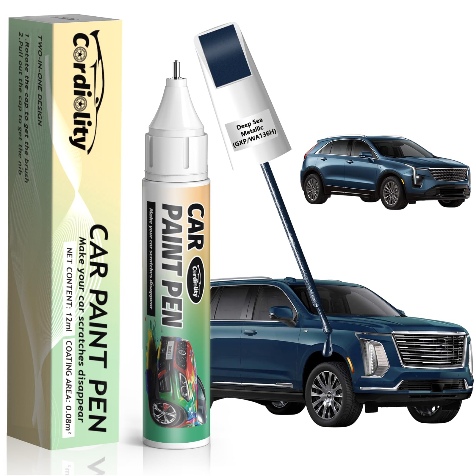 Deep Sea Metallic(Gxp/Wa136H) Touch Up Paint Pen For Cadillac,Car Paint Scratch Repair Pen Quick And Easy Fix Auto Paint Scratch
