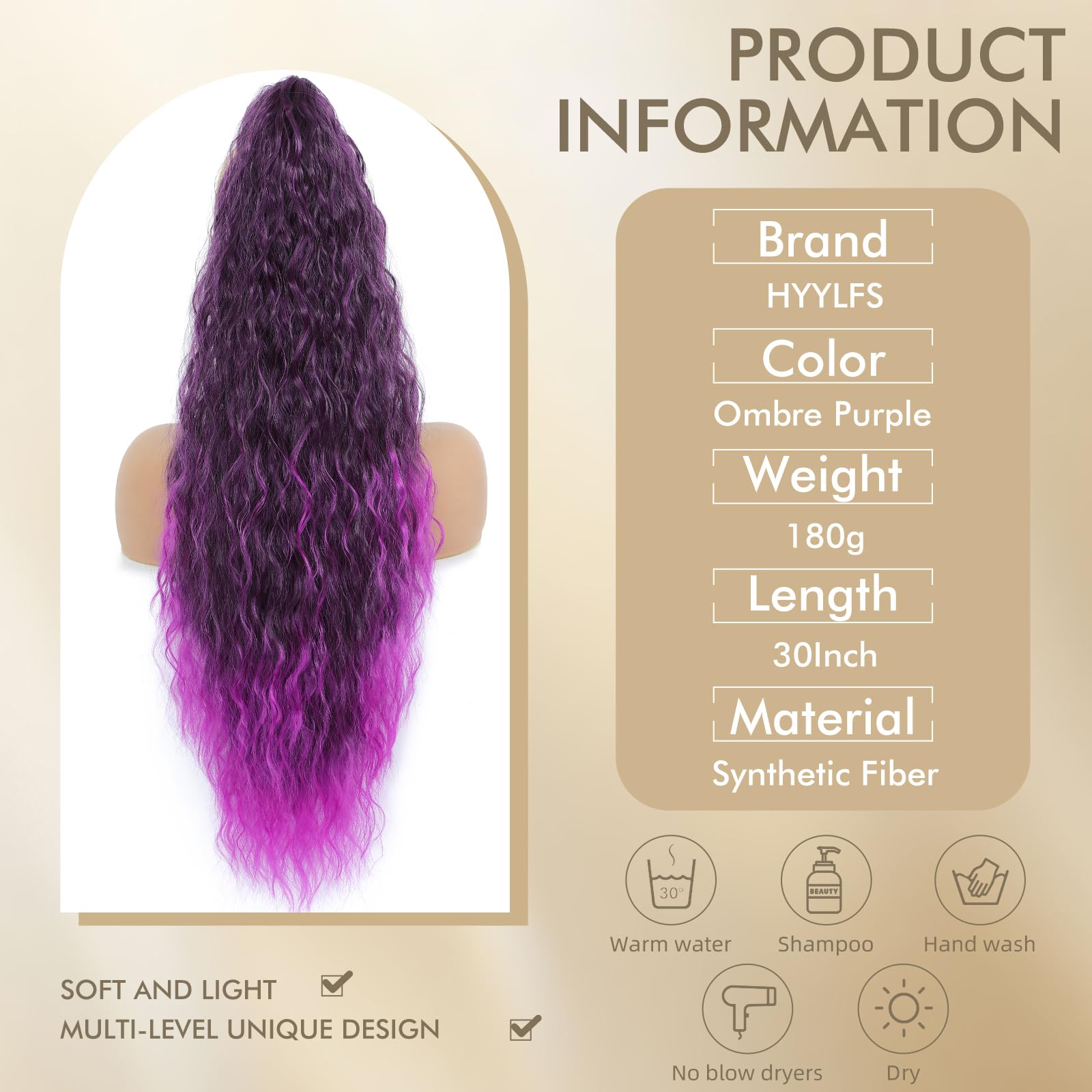 Claw Clip in Ponytail Extension 30 Inch Long Wave Curly Pony Tail Hair Extensions for Women fluffy Natural Looking Synthetic Hairpiece for Daily Use(Ombre Purple, 30Inch)