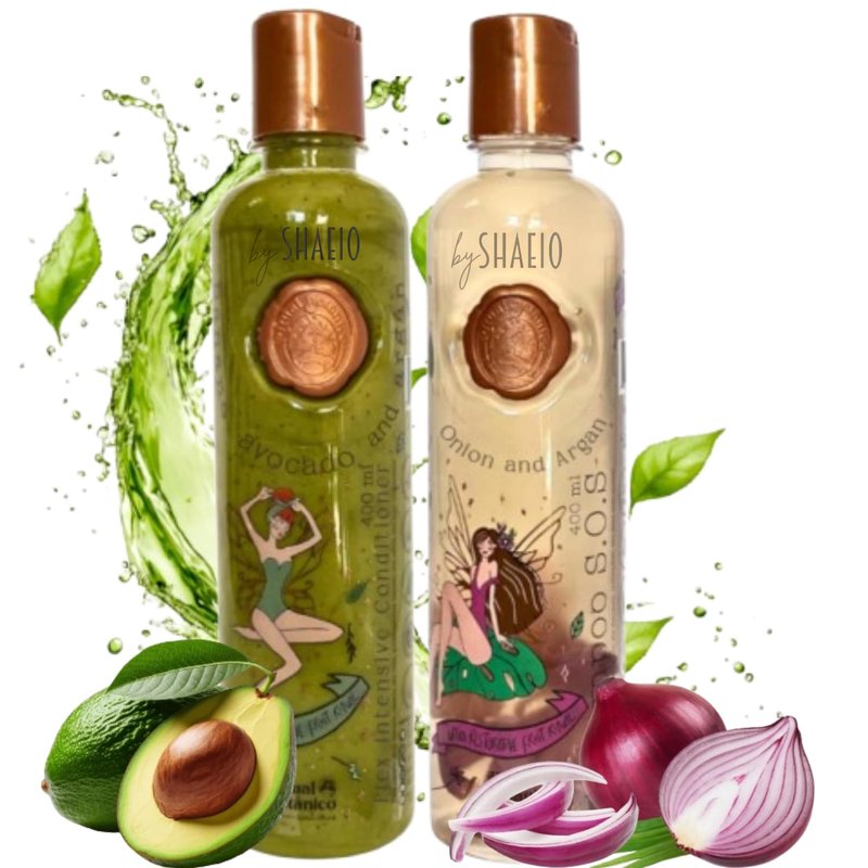 RITUALBOTANICO | KIT Ultraparador y Acelerador de Crecimiento S.O.S: Shampoo de Cebolla y Argàn + Tratamiento Intensivo PLEX con Banano y Aguacate 100% Colombiano.