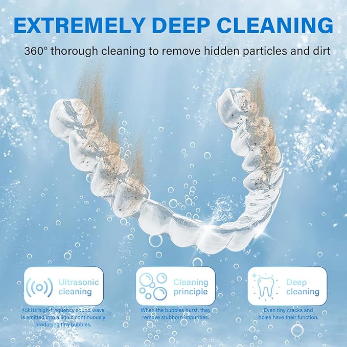 Upgraded Ultrasonic Retainer Cleaner Machine, 45kHz Dental Cleaning for Jewelry, Watch Strap, Night Guards, Toothbrush, Mouth Guards, Aligner, Braces,Denture Cleaners with Digital Timer, 200ML (Black)