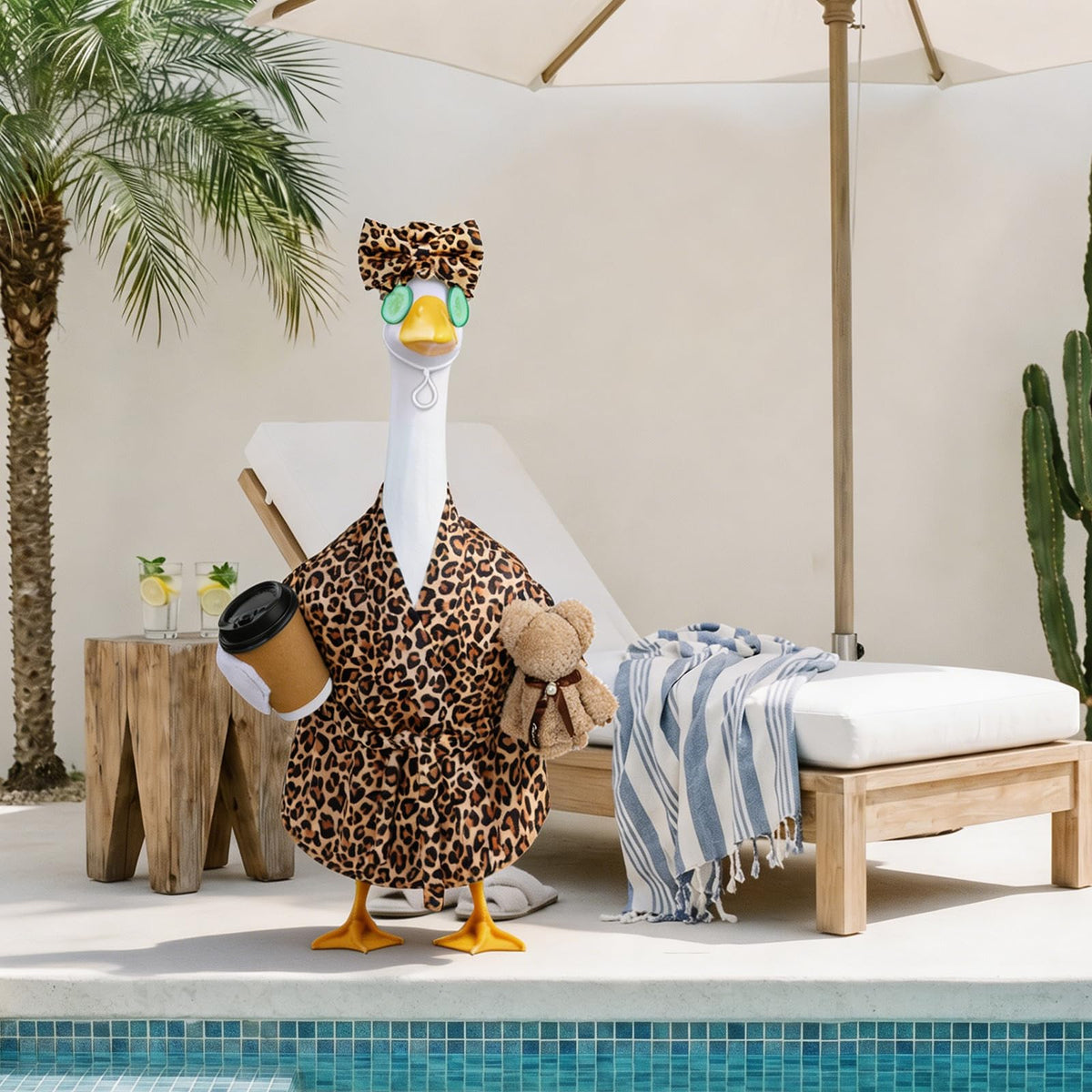 Lady Goose Outfits Brown Leopard Bathrobe Goose Costume for Outdoor Decor
