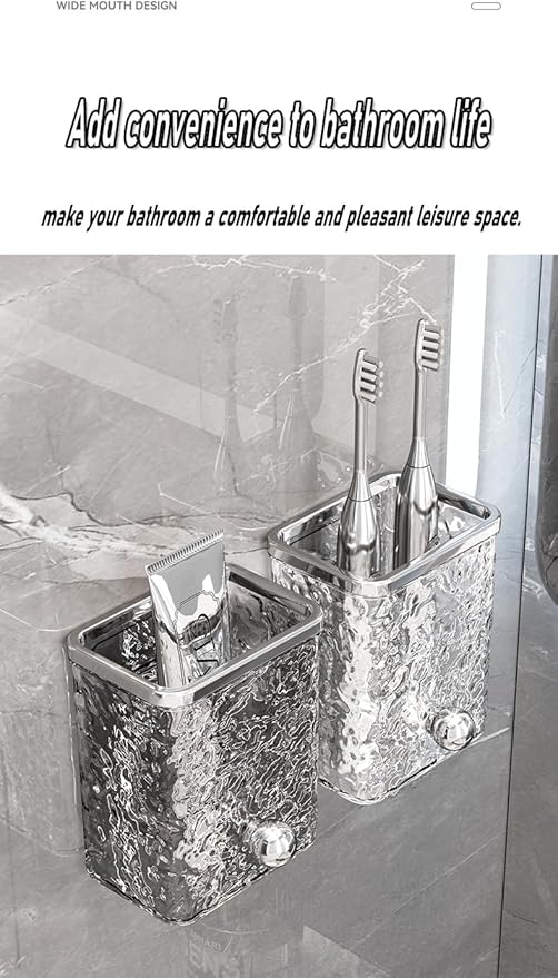 Wall Mount Tooth Brush Holder for Bathroom，Crystal Toothbrush Holder Set，Hanging Clear Bathroom Organizers Storage