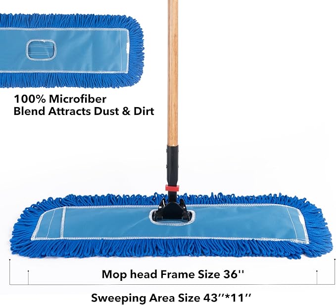 Matthew 36'' Microfiber Loop Dust Mop Washable Commercial&Residential Heavy Duty Mop Head Replacement Premium Absorbent Industrial Dust Mop Refill Pads for Hardwood, Office,Garage and Hotel -1Pack