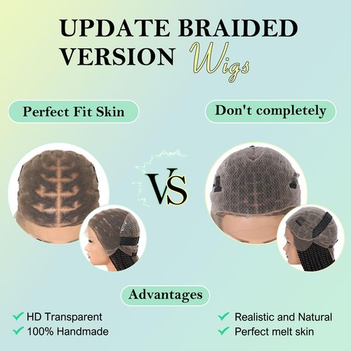 Fecihor 13x8 Inch HD Lace Front Box Knotless braided Wigs With Baby Hair Braided Wig For Women With Boho Curly Ends Black Premium Synthetic 36 Inch