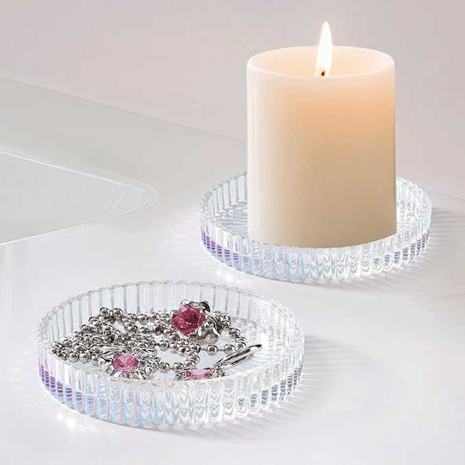 2 Pack Qtip Holder - Apothecary Jars with Lids, Bathroom Organizers and Storage Canister for Cotton Balls,Swabs,Floss Picks,Hair Ties,Clear Glass Vintage Bathroom Decor Jar Set (Iridescent)