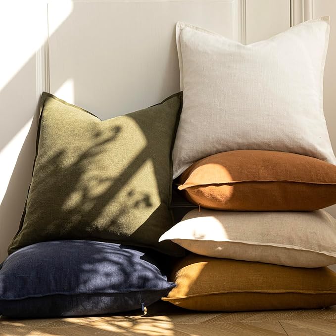 Foindtower Pack of 2, Decorative Linen Soild Throw Pillow Covers Soft Accent Cushion Case Boho Farmhouse Pillowcase for Couch Sofa Bedroom Living Room Home Decor 22 x 22 Inch Orange Brown