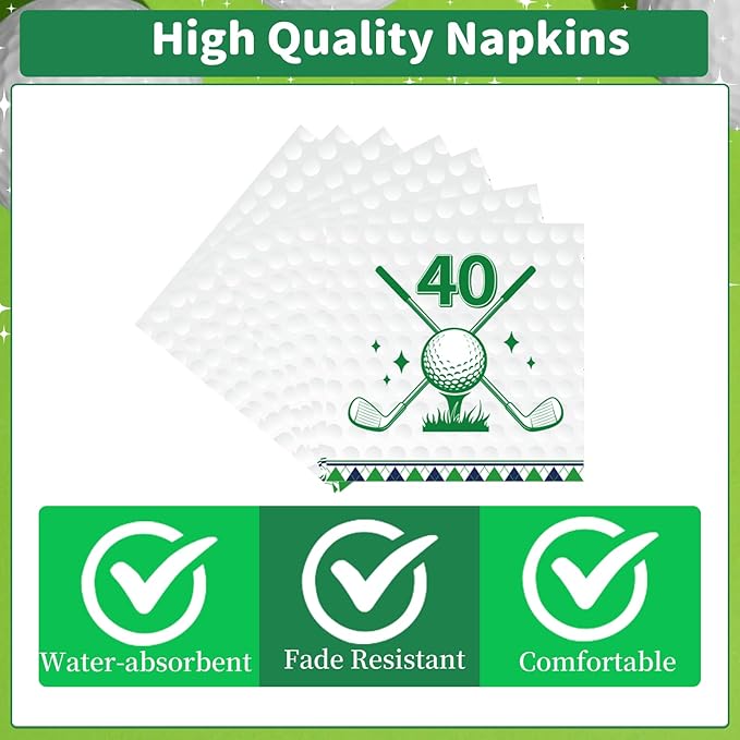 Rakuto Golf 40th Birthday Tableware Decorations for Men, Golf Theme Fourtee Birthday Party Plates Napkins and Forks, Disposable Paper Plates Supplies Decor Serves 24