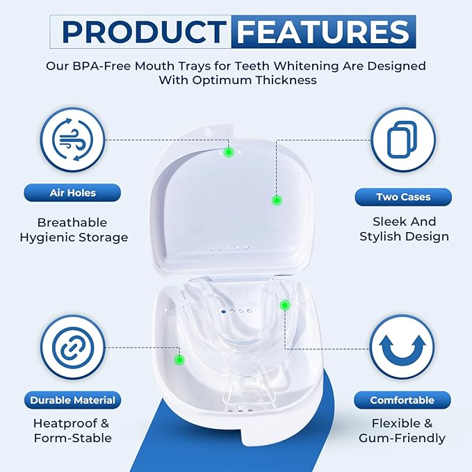 Teeth Whitening Trays Moldable 4 Dental Trays 2 Retainer Case Teeth Trays for Tooth Whitening Gel Compatible with Opalescence Teeth Whitening Gel
