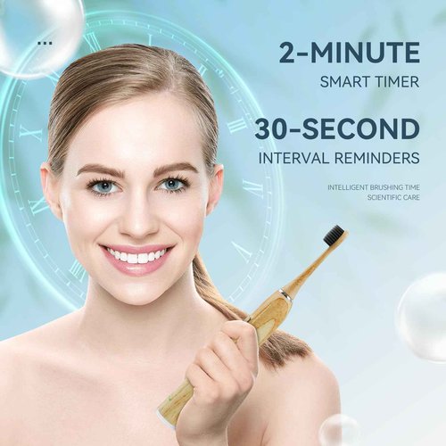 GUFICLE Bamboo Electric Toothbrush, Sonic Electric Bamboo Toothbrush for Adults, IPX7 Waterproof Rechargeable Toothbrush, 5 Cleaning Modes, 4 Bamboo Brush Heads Soft Bristle