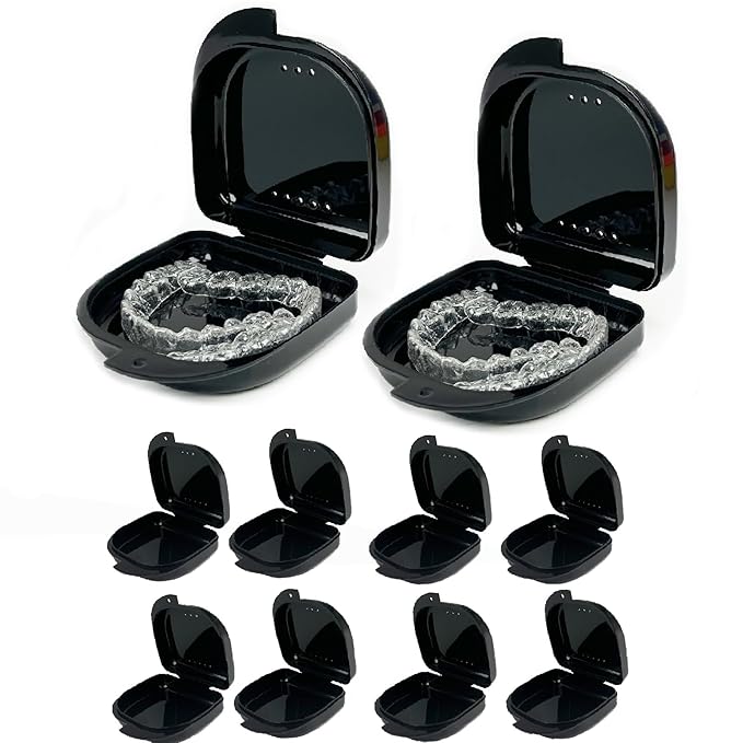 10 Pack Retainer Case,Dental Retainer Box with Vent Holes,Multicolor Storage Container for Aligner Mouth Guard Denture Box (Black)