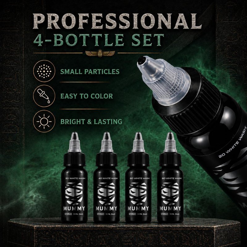 Mummy USA Custom Whitewash Tattoo Ink Set, 4 Bottles, 1oz Each