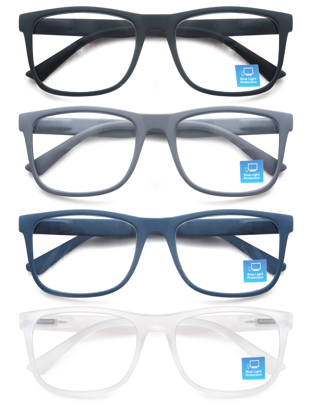 OLOMEE Blue Light Blocking Reading Glasses Mens Large Wide Oversized Square Computer Readers Glasses +1.75 for Men with Big Head/Large Face 4 Pack