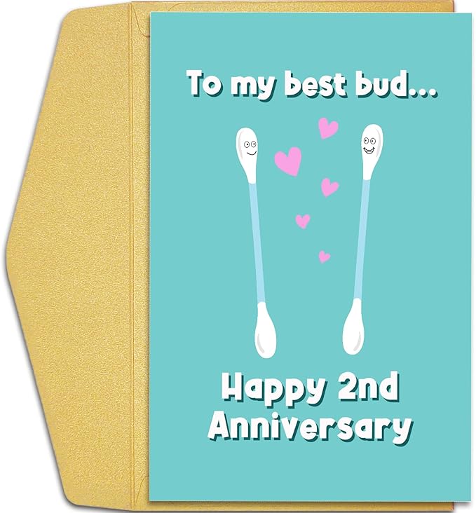Qiliji Happy 2nd Anniversary Card, Funny Cotton Anniversary Card, Second Wedding Anniversary Card, 2 Years Married Anniversary Greeting Card, To My Best Bud