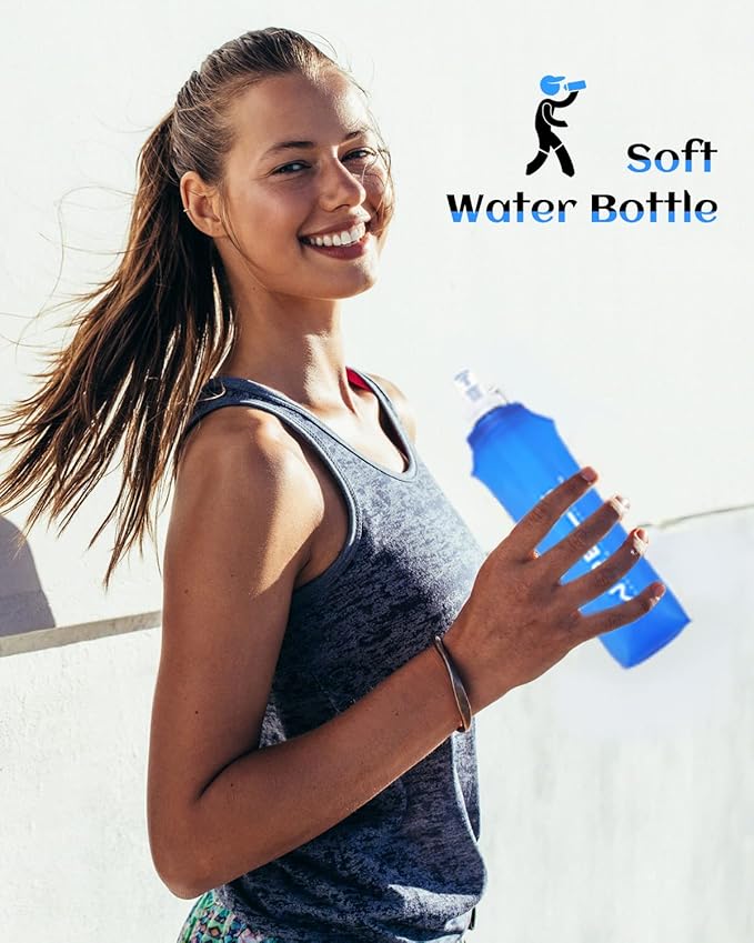 Folding Soft Flask Portable Collapsible Running Lightweight Water Bottle for Outdoor Sports,Travel with Mouthpeice Cover