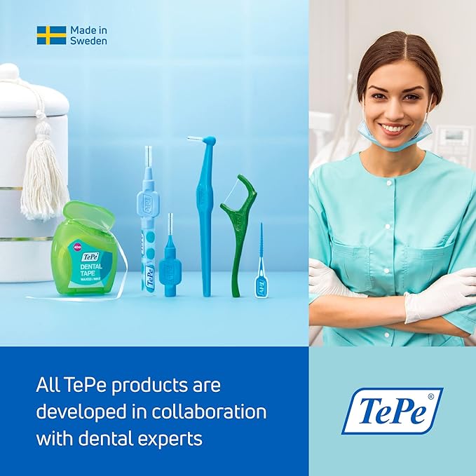 TePe Interdental Brush Angle, Angled Dental Brush for Teeth Cleaning, Pack of 25, 0.8 mm, Large Gaps, Green, Size 5