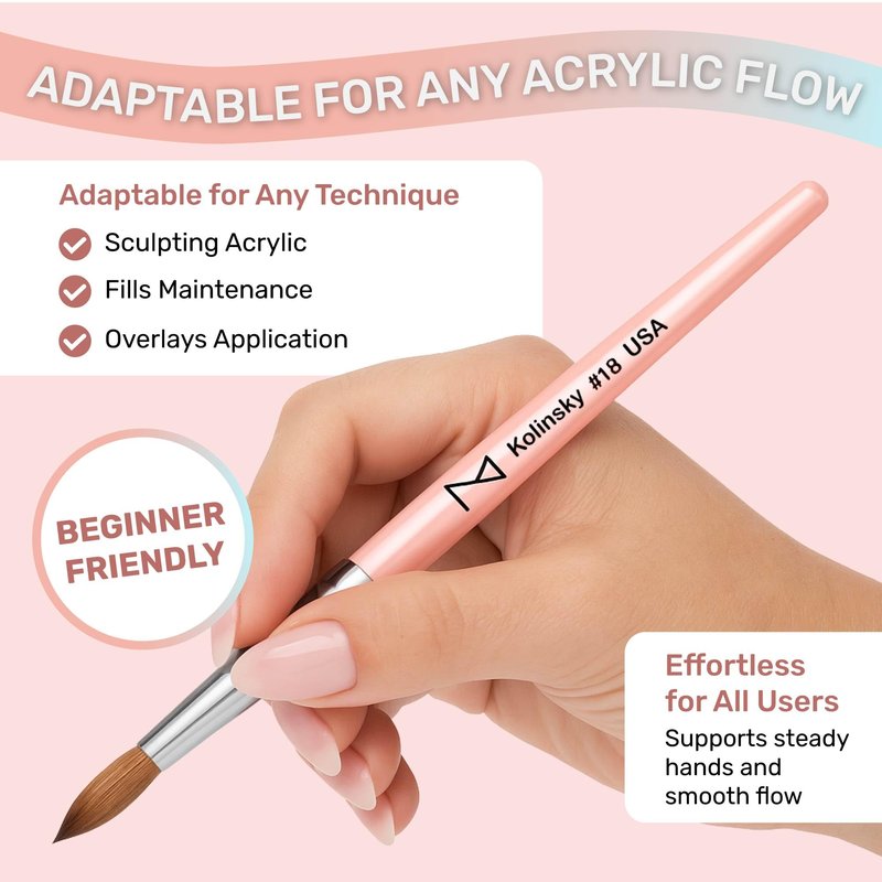 M – Majesti Pink 100% Kolinsky Acrylic Nail Brush | Professional Acrylic Sculpting & Application Brush | Handcrafted Premium Nail Art Tool for Nail Technicians (#10)