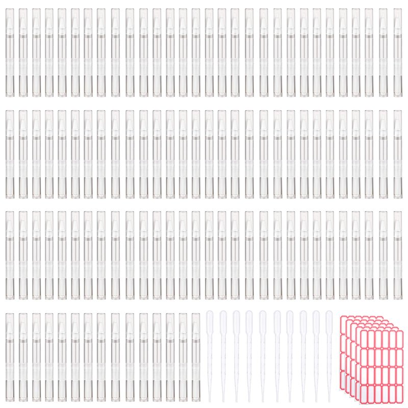 Olutacot 110 Pcs 3 ml Empty Cuticle Oil Pen Transparent Twist Pen Empty Nail Oil Pen with Brush Tip Cosmetic Container Applicator for Homemade Nail Oil, Lip Gloss, Eyelash Growth Liquid, White