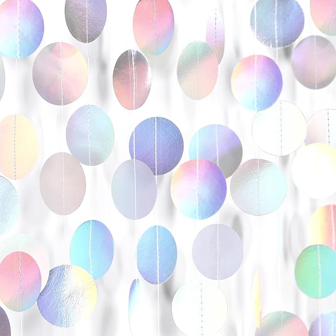 Iridescent-Disco Holographic-Euphoria Anniversary Party-Decoration Garland - 52ft Neon Mermaid Under The Sea Streamers,Wedding Birthday Bachelorette Baby Bridal Shower Engagement Lasting Surprise