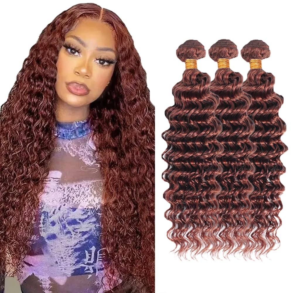 #33 Copper Red Bundles Reddish Brown Human Hair Bundle Brown Deep Wave Bundles 20 22 24 inch Copper Red Deep Wave Bundle