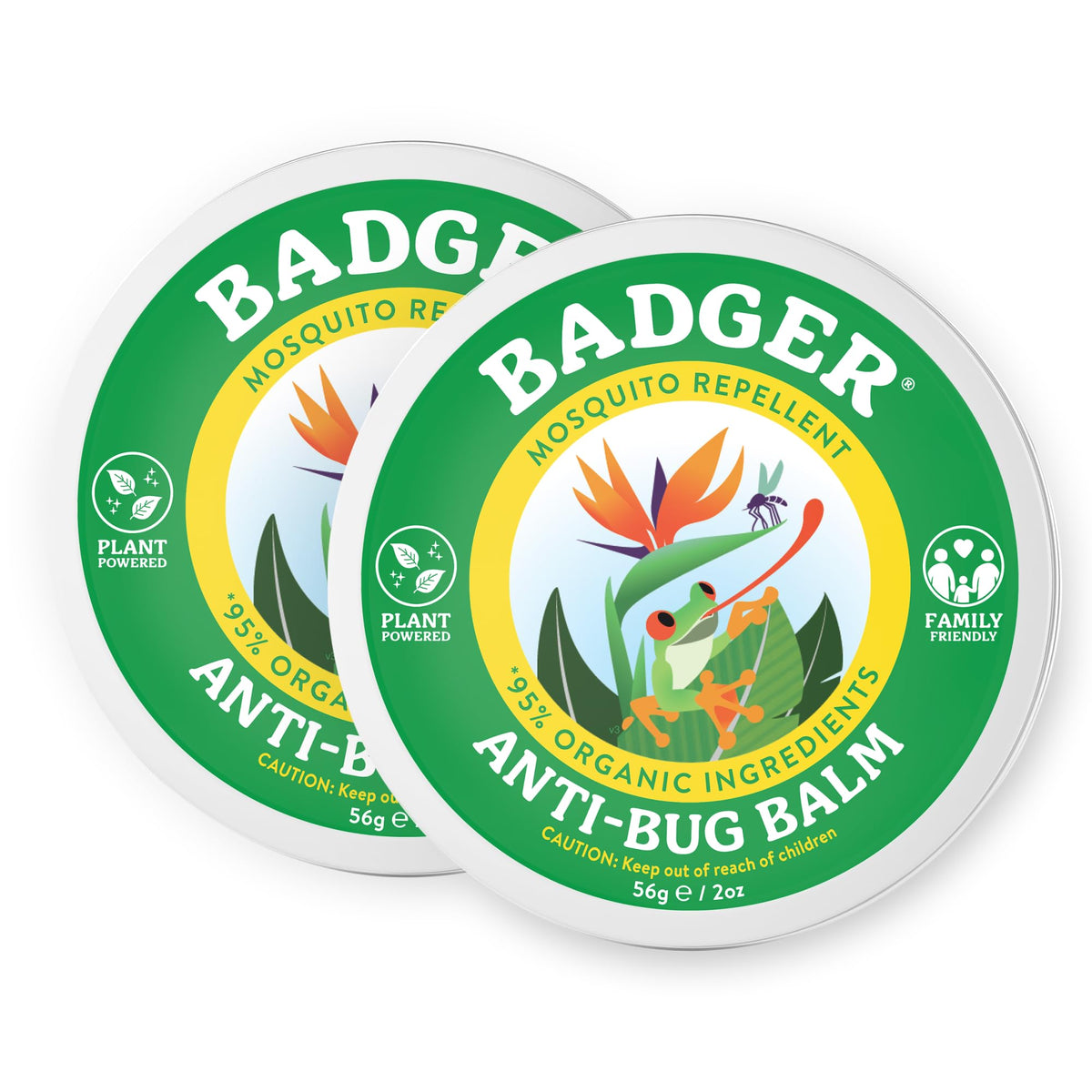 Badger Bug Repellent Tin, Organic Deet-Free Mosquito Repellent with Citronella, Family Friendly Pleasant Smelling Insect Repellent, Easy to Use, 2 oz Tin, 2-Pack