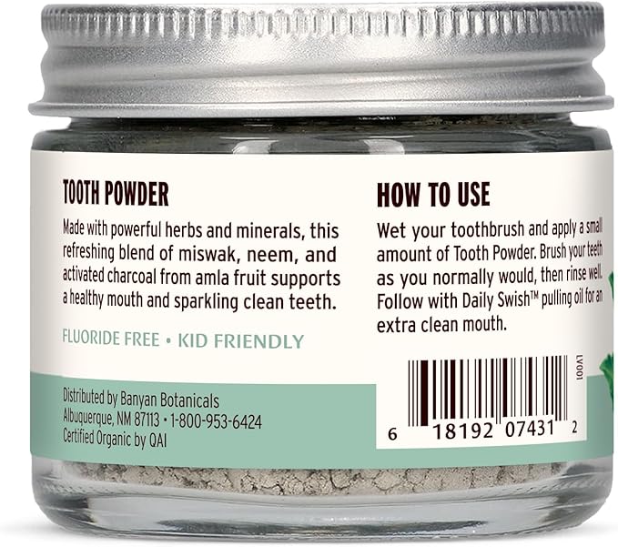 Banyan Botanicals Mint Cardamom Tooth Powder – Ayurvedic Fluoride-Free Toothpaste Alternative with Miswak & Activated Charcoal (from Amla) – 0.75oz, 80+ Uses – Non GMO Sustainably Sourced Vegan