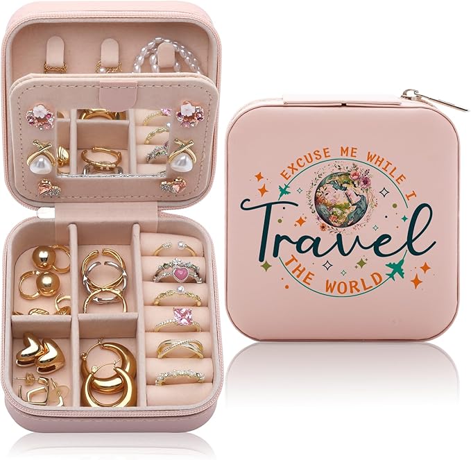 Travel Gifts for Women Jewelry Box, Best gifts for International Travelers People Who Love Travel, Flight Attendant Essentials Gifts, Women Weekend Trip Travel Stuff Travel Jewelry Case Organizer