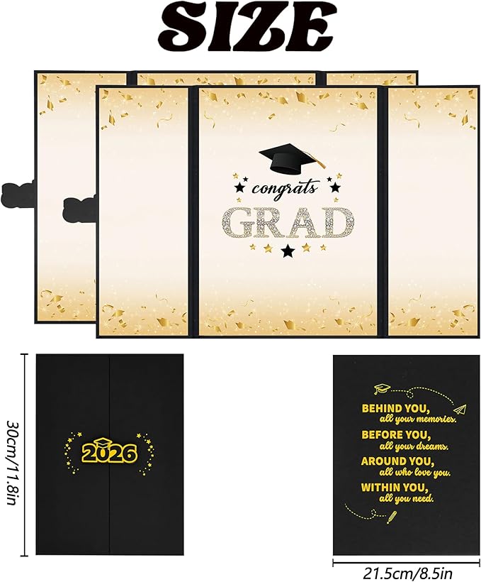 Vlipoeasn 2PCS Graduation Guest Book Alternative, Black Gold Class of 2026 Graduation Party Decorations, Graduation Signature Book for 2026 College High School, Unique Graduation Gifts for Friends
