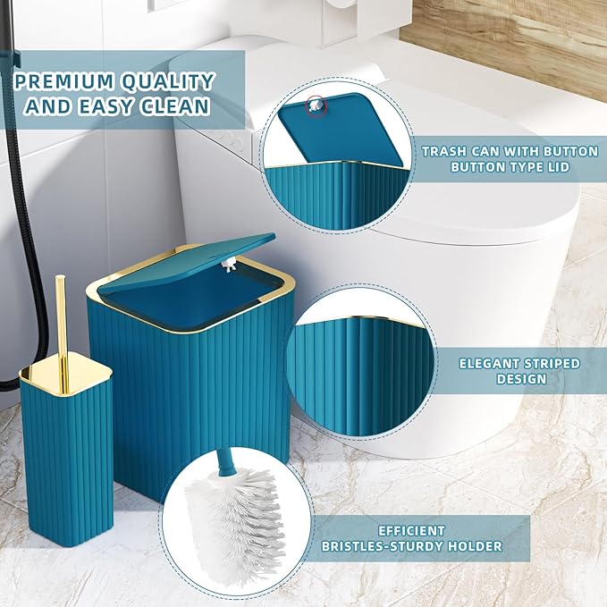 Bathroom Accessory Set - 25PC Teal Bathroom Set, Bathroom Set with Shower Curtain and Rugs, Bathroom Accessories Set, Shower Curtain Set, Trash Can & Soap Dispenser