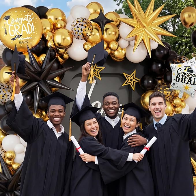 Gold and Black Graduation Balloon Arch Kit 2026, Gold Number 2026 Balloons confetti with Explosion Star Round Congrats Grad Foil Balloon for College High School Class of 2026 Graduation Decorations