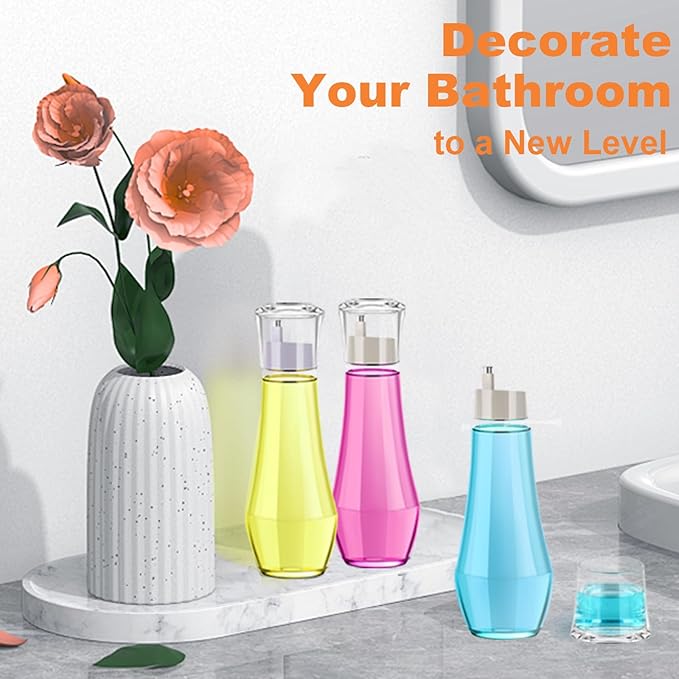 Glass Mouthwash Dispenser for Bathroom, Mouth Wash Container Bottle with Lid Cup, Small Clear Refillable Mouthwash Decanter Holder (2 Pack/ 7.5)